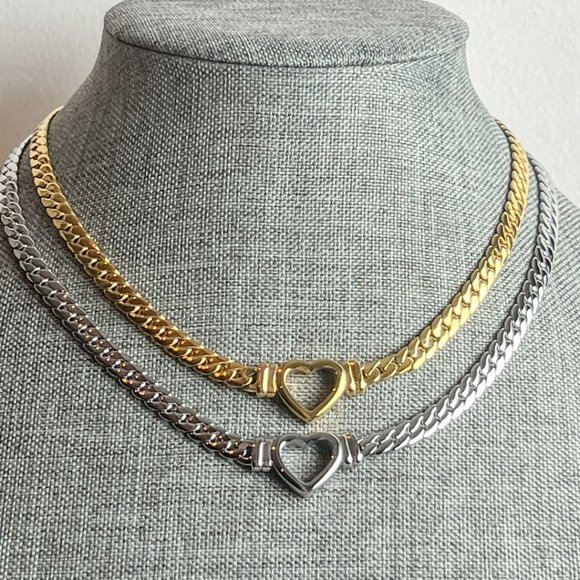 Heart Choker Thick Chain Necklace Thick Choker Heart Chain Heart Pendant Chain - Picture 14 of 14